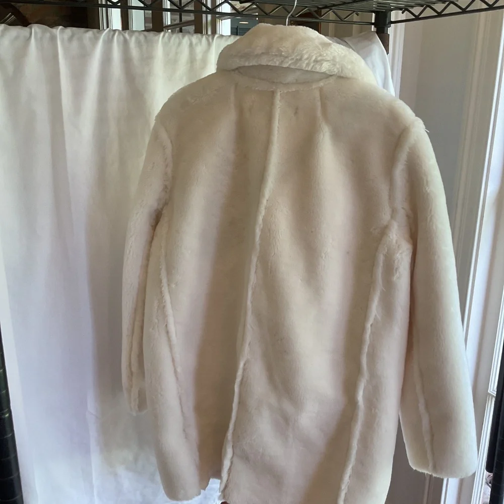 J. Crew Cream Faux Fur Double-Breasted Coat - Picture 2 of 2
